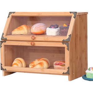 Boîte à pain en bambou Huiji à double porte, à deux niveaux, avec vitrine en verre pour la cuisine, pour usage domestique - Product Image 1