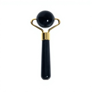 Rodillo Facial de Jade Xiuyan 100% Natural con Cabezal Redondo y Mango de Metal Dorado - Product Image 3