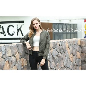 High Quality Women's Quilted <b>Long</b> Sleeve Zip-Up Raglan Bomber <b>Jacket</b> Pockets Breathable Winter <b>Jacket</b> OEM Customizable Bulk - Product Image 6