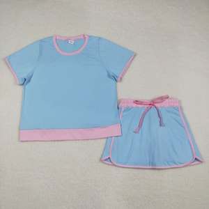 Nuovo Arrivo 2026: Set Coordinato Mamma e Figlia in Cotone Blu, Top a Maniche Corte e Gonna/Pantaloncini, Completo Sportivo Casual in 2 Pezzi - Product Image 6