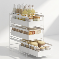 Étagère de rangement sous évier à 3 niveaux avec paniers coulissants blancs pour épices, bouteilles et bocaux de cuisine