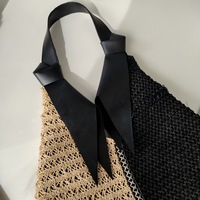 Nouveau Sac à Bandoulière en Paille Tressée Bicolore Noir et Blanc 2026 – Sac à Main Polyvalent Fait Main pour Plage et Vacances d'Été
