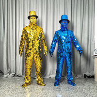 Costume de danse robotique multicolore réfléchissant pour salle de bal, avec éclairage LED, non toxique, doré, pour soirée et boîte de nuit