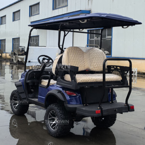 Carrito de Golf Elevado de 4 Plazas Azul Rey con Neumáticos Todoterreno de Banda Profunda y Asientos Acolchados Color Crema para Turismo en Villas - Product Image 3