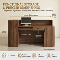 Bureau de réception moderne en placage de bois sur mesure avec panneau vertical cannelé pour hôtel, bureau, salon de thé, salon de beauté