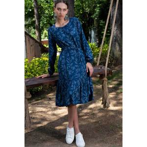 Robe longue de luxe pour femme en viscose à col montant, manches longues, froncée, avec découpes, taille empire, unie, en élasthanne, pour les fêtes de printemps et les anniversaires - Product Image 1