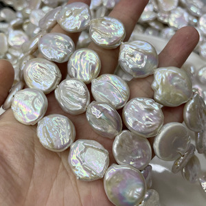 16-17mm AAA-Qualität Hochwertige Barocke Natürliche Süßwasserperlen Echte Münzperlen Silberbeschichtet Weiß Drittklassig - Product Image 2