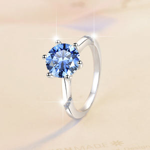 Belas Jóias Brilhante senhora bonita D Diamante Frio VVs1 Azul Moissanite S925 anel de prata esterlina de Casamento Promessa de Noivado - Product Image 2
