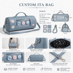 Bolso de Hombro Personalizado Ita Bag en Azul Niebla, PU, con Ventana de PVC, Apliques de Diseño de Dibujos Animados, para Uso Diario - Product Image 1
