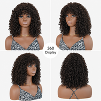 Perruque Courte Afro Frisée Kinky Marron Foncé de Qualité Supérieure, Directement de l'Usine, avec Frange, Résistante à la Chaleur, Cheveux Synthétiques, Ligne de Cheveux Naturelle, Sans Colle