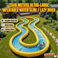 Toboggan aquatique gonflable Lazy River 25x8m, parc aquatique gonflable, long toboggan aquatique avec piscine, jouet aquatique de jardin pour adultes, usage commercial