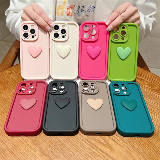 Heart Tpu Silicone protection Cover Cell Phone case for iphone 14 13 12 Plus,for iphone 15 Pro Max 3d case