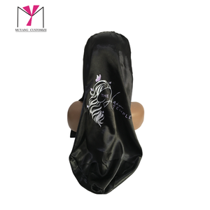 MUYANG Long Satin <b>Bonnet</b> With Elastic Tie For Adults Black Casual Headwear - Product Image 4