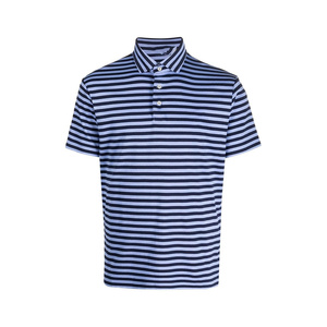 Camisa Polo a Rayas Teñidas con Hilo para Hombre en Mezcla de Algodón y Poliéster con Cuello Reforzado y Resistente a la Decoloración para un Uso Duradero - Product Image 1