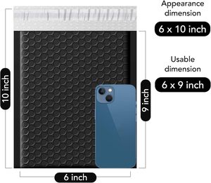 Paquete de 100 Sobres Acolchados Negros de 6x10 Pulgadas, Sobres Gruesos Opacos con Burbujas, Tamaño Utilizable 6x9 Pulgadas, Sobres de Envío Autosellables para Joyería - Product Image 5