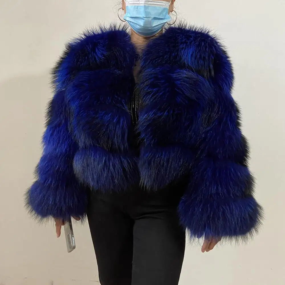 Real Raccoon Fur Coat Women Winter Natural Luxury Hooded Thick Warm Jacket