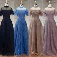 Robe de soirée sirène à manches longues de luxe pour femmes arabes, tissu en mousseline de soie à franges nude pour les fêtes de mariage au printemps