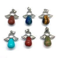 2025 nouveau pendentif en pierre d'oeil de tigre naturel 26x35mm ailes d'ange rond bijoux à bricoler soi-même accessoire Style mignon pour cadeau pour enfants