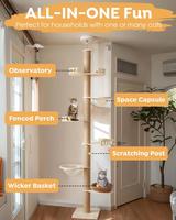 Griffoir pour chat en bois réglable en hauteur, du sol au plafond, pour chats d'intérieur