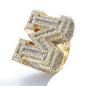 Wholesale Custom GRA VVS Moissanite Letter M <b>Initial</b> <b>Ring</b> 925 Silver 18K Gold Plated Hip Hop Iced Out Alphabet <b>Ring</b> B2B Vendor - Product Image 1