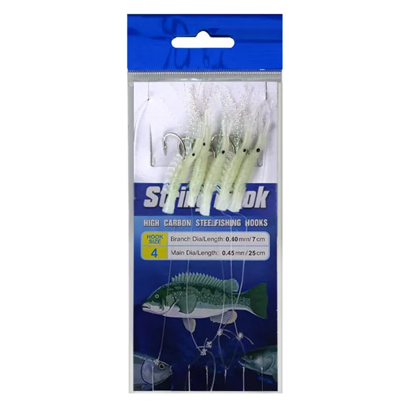 Soft Lure Luminous Plastic Shrimp Bait Fishing Sabiki String Hooks
