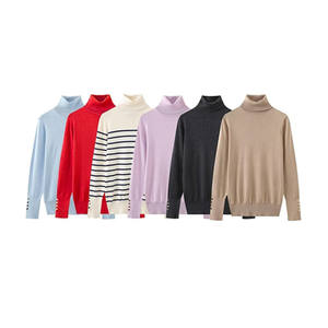 Maglione Pullover lavorato a maglia da <span class=keywords><strong>donna</strong></span> a collo alto di base 14 colori tinta unita a maniche lunghe da 2024 TAOP & ZA 8851123 - Product Image 1