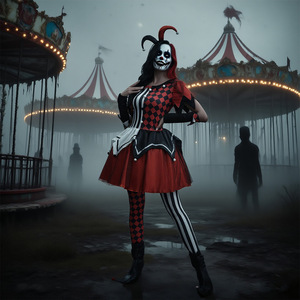 Costume de Clown Effrayant pour Halloween 2025, Déguisement pour Femmes Adultes, Tenue de Soirée de Cirque, Design à Carreaux Rouge et Noir - Product Image 1