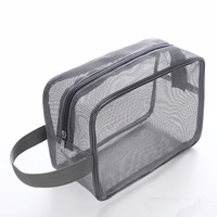 Sac de douche portable en maille noire, étanche, pour articles de toilette et maquillage pour hommes, idéal pour le fitness et le bain