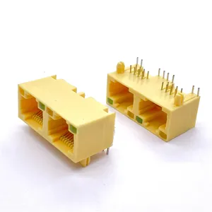 Soulin PBT 1x2 Port 8P8C base-t Cat5 Cat5e Cat6 Cat6a Pcb yığılmış entegre Rj45 dişi Lan modüler Jack konektörü