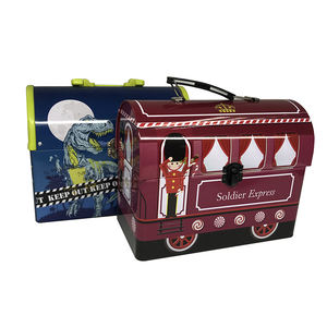 Anpassung Gedruckte Blechdose Paket dose mit Schloss Kinder Vintage Zinn Retro Lunchboxen mit Griffs chloss Schule Metall Lunchboxen - Product Image 4