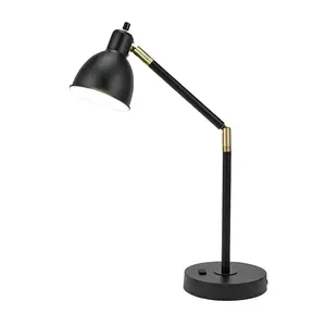 Contemporary Adjustable Arm Desk Lamp Reading Light With Built-In Power Outlet Phone USB Charging Table Lamp for Office Room