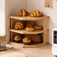 Étagère d'angle multifonctionnelle à trois niveaux en bambou, non pliable, pour la cuisine, rangement des épices, économie d'espace, écologique