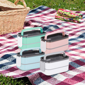 Moderne umwelt freundliche doppels chichtige isolierte Brotdose mit individuellem Logo-Kunststoff deckel für Studenten - Product Image 2