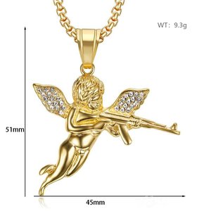 Collar con Colgante de <span class=keywords><strong>Ángel</strong></span> <span class=keywords><strong>Vengador</strong></span> en Acero Inoxidable Chapado en Oro de 18K con Circonitas Cúbicas, Estilo Hiphop, Gran Venta - Product Image 6