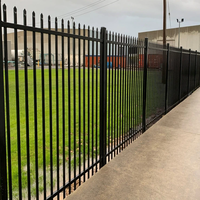 Valla de estacas de metal de acero de zinc moderno Paneles de valla de acero superior plano de hierro forjado de seguridad galvanizado negro 6x8