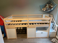 Lit superposé moderne de style farmhouse avec bureau et rangement, fabriqué en usine selon la norme ISO9001, lit superposé pour enfants de taille double, sûr et robuste