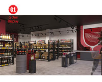 Élégant présentoir à vin pour magasin de spiritueux, présentoir à boissons alcoolisées en bois, fourniture d'usine, design d'intérieur de magasin de vin