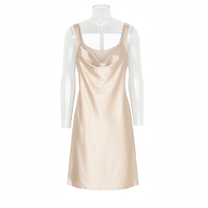 Robe longue en satin champagne sans manches, col bénitier, dos nu, coupe ample, style vintage décontracté pour femme - Product Image 5