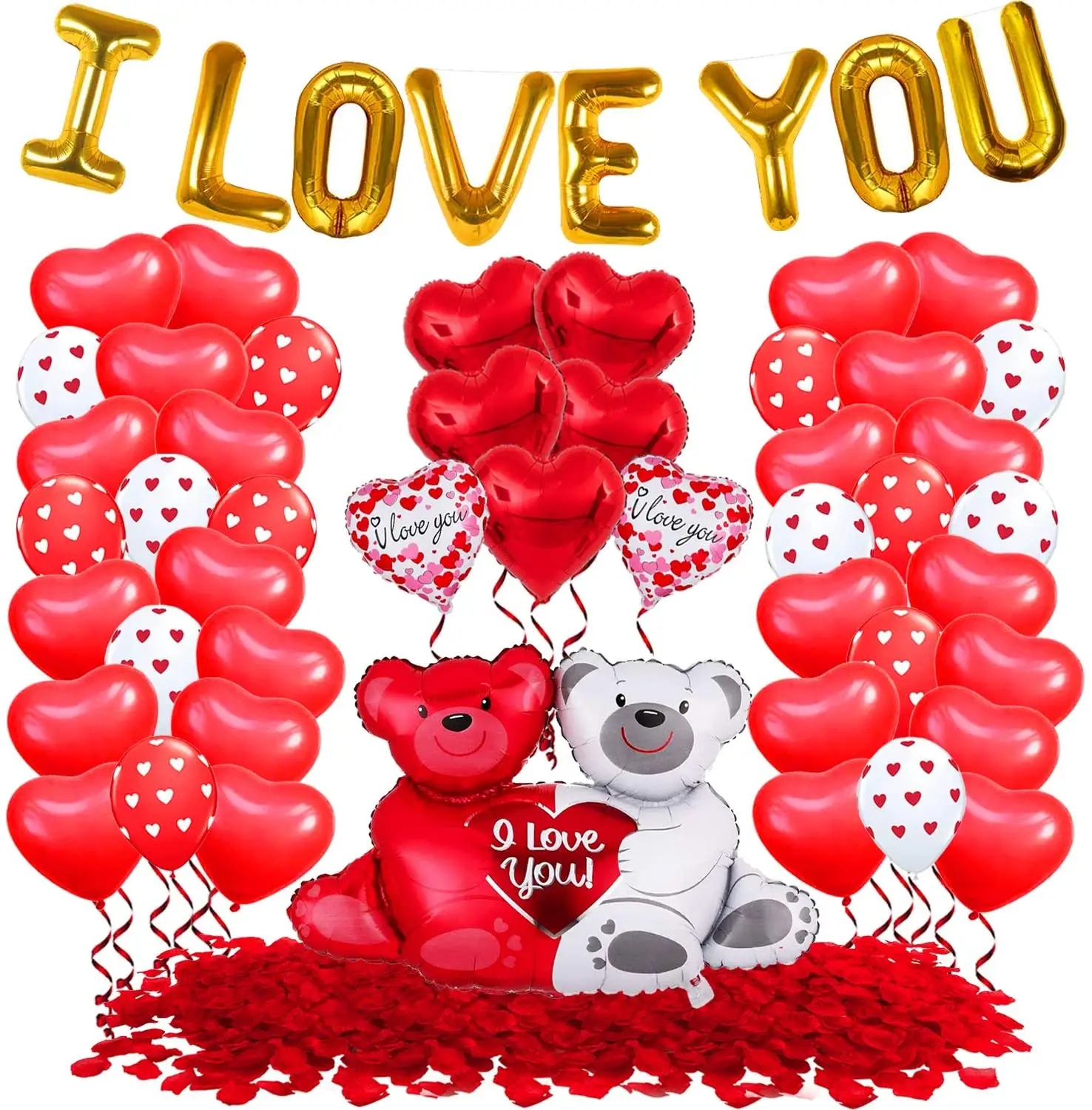 Ich liebe dich Luftballons Rote Herz Luftballons Set Rote Rosen blätter für Jubiläum Romantische Dekorationen Valentinstag <span class=keywords><strong>Ballon</strong></span>