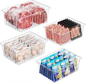 Almacenamiento de alambre Congelador de metal 4 Cestas Cesta de almacenamiento de alambre de acero inoxidable Congelador Cesta de clasificación con asas - Product Image 3