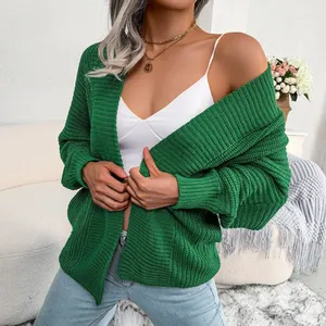 New Casual Bat Long Sleeved Camisola das Mulheres Moda Sexy Loose Cardigan Sweater Para As Mulheres