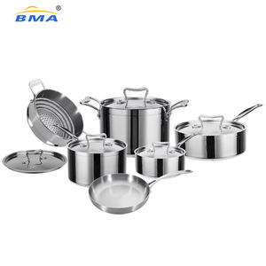 Juego de Batería de Cocina Antiadherente de 11 Piezas con Ollas y Sartenes de Acero Inoxidable de Tres Capas - Product Image 1