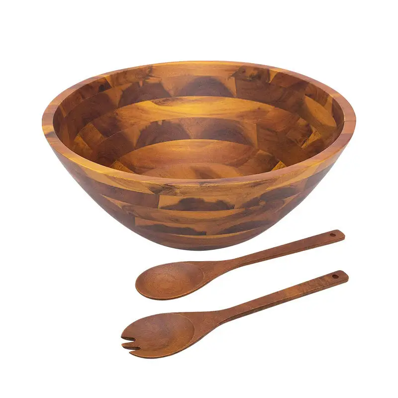 Handmade Acacia Wood Large Capacity Bowl Waterproof with Stirring Tableware Feature Vegetable and Salad