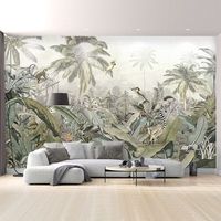 Papier peint sans couture personnalisé, fond mural, peinture murale minimaliste de plantes tropicales, taille personnalisée, tissu mural décoratif auto-adhésif