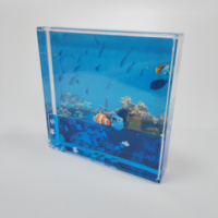 Cadre photo flottant en acrylique 4x4 pouces, thème océan, décoration saisonnière, cadeau de vacances, souvenirs, figurines de requins et de poissons