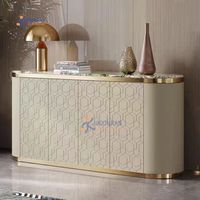 Buffet/Console/Meuble TV/Meuble de présentation moderne de luxe avec plateau en marbre, acier inoxydable et revêtement en cuir pour salon