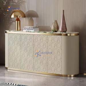Dessus de marbre de luxe moderne en acier inoxydable avec rembourrage en cuir Buffet/Console/Tv/Vitrines - Product Image 6