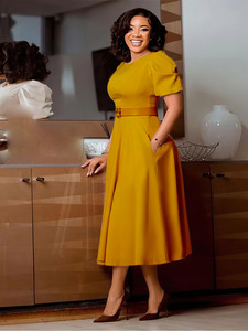 <span class=keywords><strong>Abbigliamento</strong></span> da <span class=keywords><strong>donna</strong></span> abito Casual da <span class=keywords><strong>donna</strong></span> con temperamento elegante abito da <span class=keywords><strong>ufficio</strong></span> tinta unita taglie forti a vita grande a sbuffo manica corta - Product Image 3