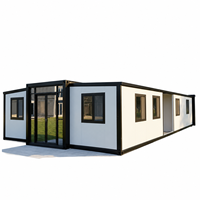 Maison modulaire extensible en acier de luxe, cabane préfabriquée, style mid-century modern, maisonnette étanche pour une utilisation hors réseau