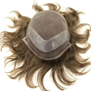 Pizzo Toupee Swiss Lace Front Men Toupee parrucca ad alta densità attaccatura dei capelli naturale Hollywood Toupee per capelli umani